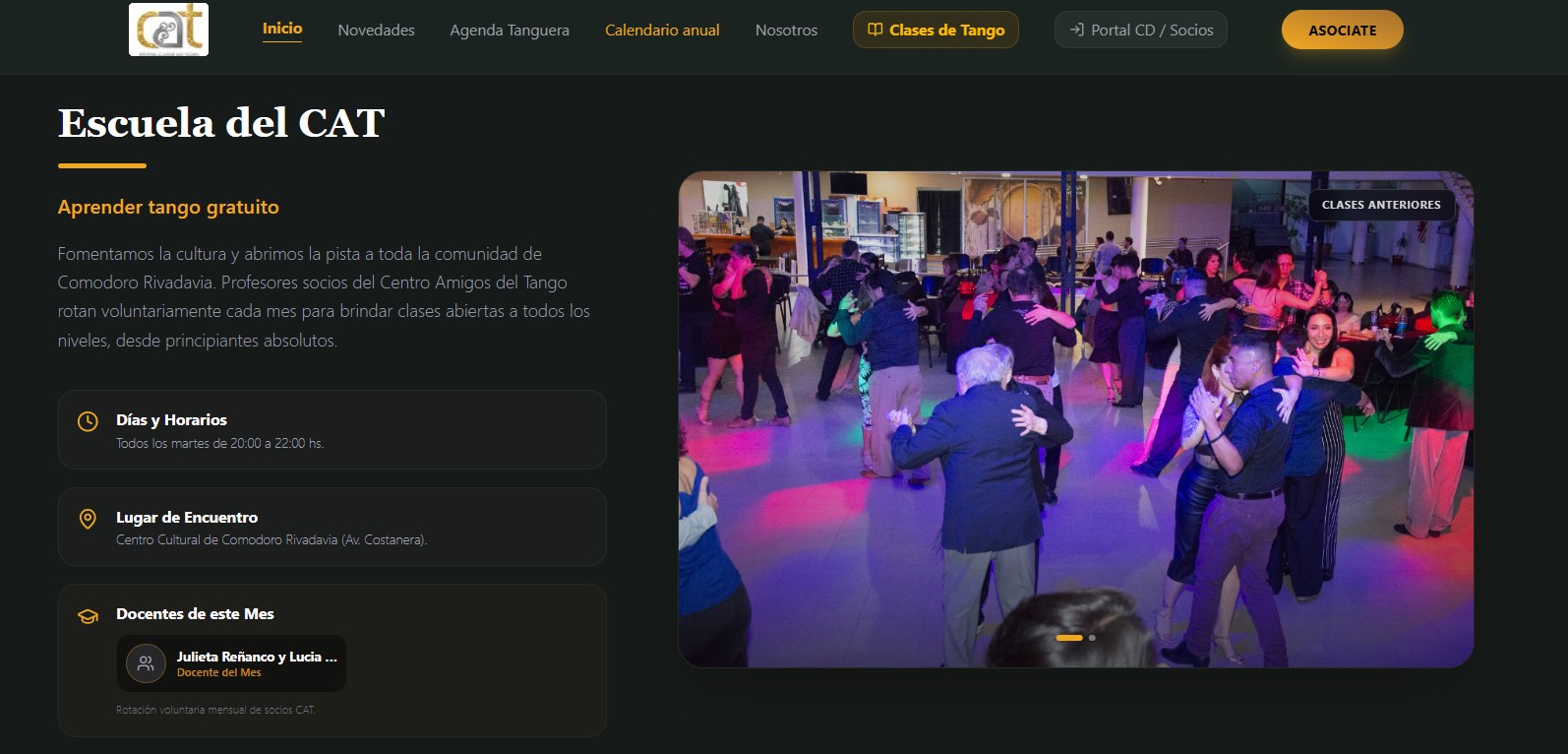 Clases y milongas del Centro Amigos del Tango